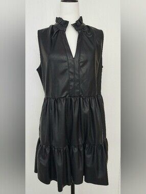Valiant Black Sleeveless Faux Leather Tiered Dress SIZE Lg NWT Offers Welcomed:)